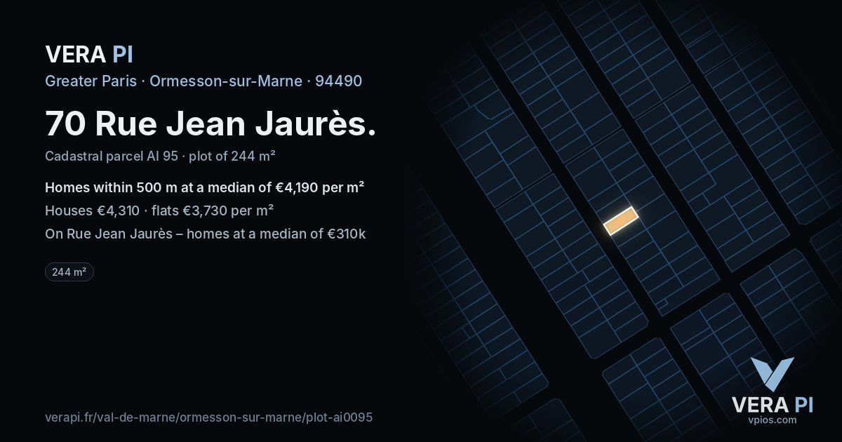 70 Rue Jean Jaurès, Ormesson-sur-Marne at night – the plot lit, the parcels around coloured by the prices near them