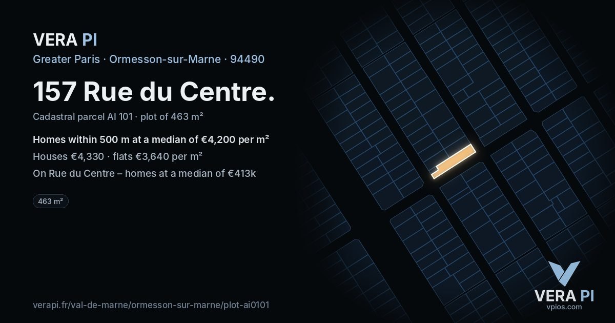 157 Rue du Centre, Ormesson-sur-Marne at night – the plot lit, the parcels around coloured by the prices near them