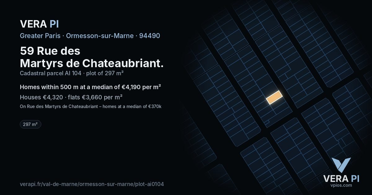 59 Rue des Martyrs de Chateaubriant, Ormesson-sur-Marne at night – the plot lit, the parcels around coloured by the prices near them