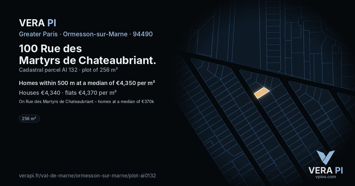 100 Rue des Martyrs de Chateaubriant, Ormesson-sur-Marne at night – the plot lit, the parcels around coloured by the prices near them