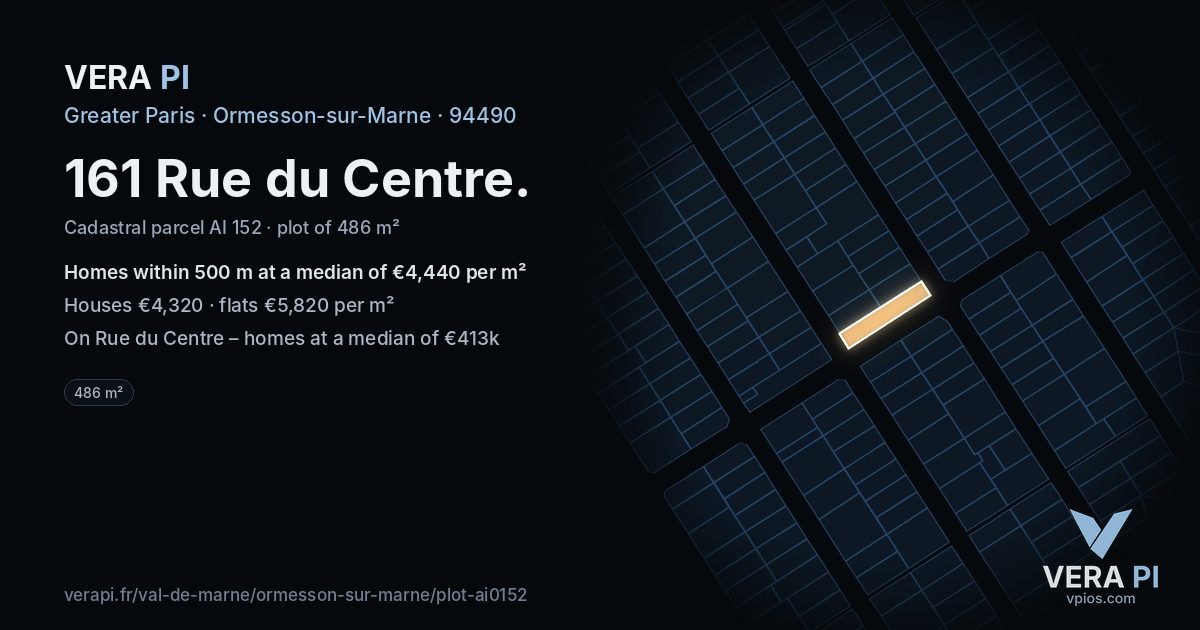 161 Rue du Centre, Ormesson-sur-Marne at night – the plot lit, the parcels around coloured by the prices near them