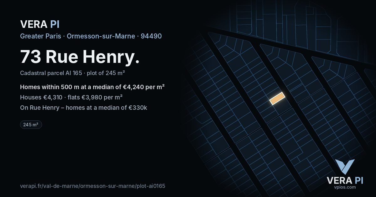 73 Rue Henry, Ormesson-sur-Marne at night – the plot lit, the parcels around coloured by the prices near them