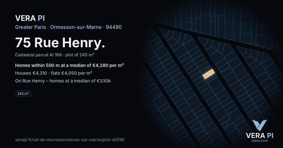 75 Rue Henry, Ormesson-sur-Marne at night – the plot lit, the parcels around coloured by the prices near them
