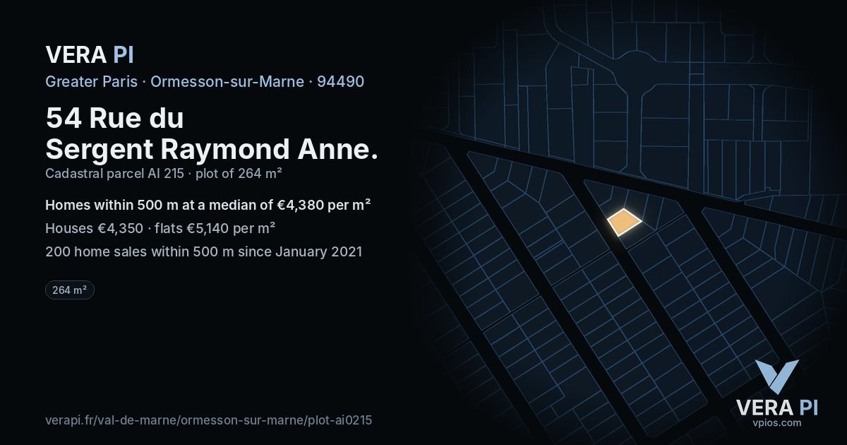 54 Rue du Sergent Raymond Anne, Ormesson-sur-Marne at night – the plot lit, the parcels around coloured by the prices near them