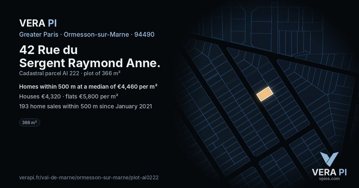 42 Rue du Sergent Raymond Anne, Ormesson-sur-Marne at night – the plot lit, the parcels around coloured by the prices near them