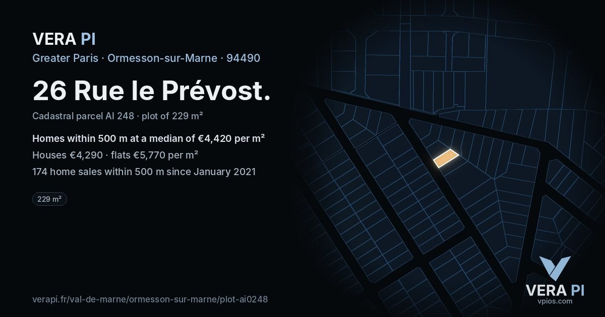 26 Rue le Prévost, Ormesson-sur-Marne at night – the plot lit, the parcels around coloured by the prices near them