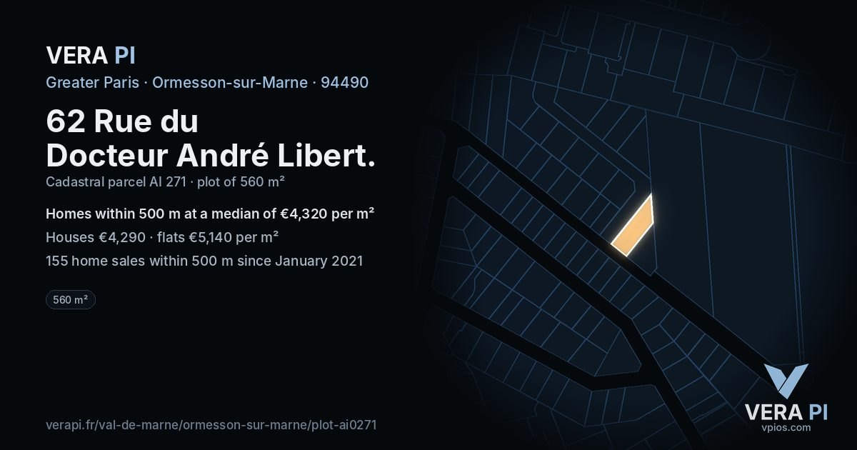 62 Rue du Docteur André Libert, Ormesson-sur-Marne at night – the plot lit, the parcels around coloured by the prices near them