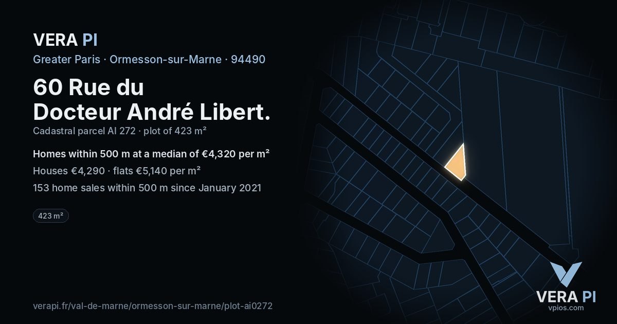 60 Rue du Docteur André Libert, Ormesson-sur-Marne at night – the plot lit, the parcels around coloured by the prices near them