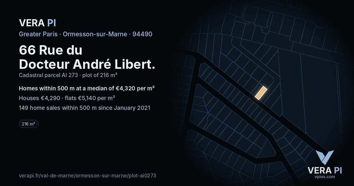 66 Rue du Docteur André Libert, Ormesson-sur-Marne at night – the plot lit, the parcels around coloured by the prices near them