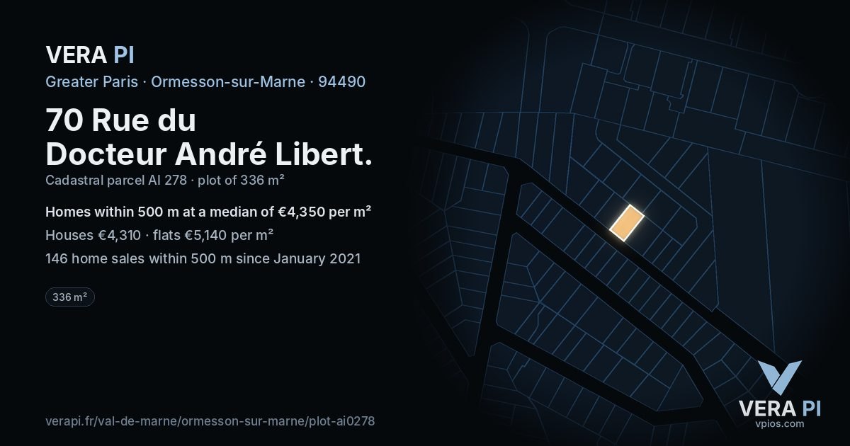 70 Rue du Docteur André Libert, Ormesson-sur-Marne at night – the plot lit, the parcels around coloured by the prices near them