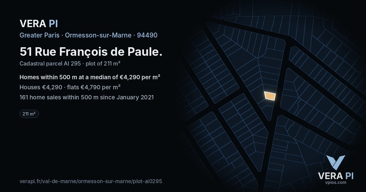 51 Rue François de Paule, Ormesson-sur-Marne at night – the plot lit, the parcels around coloured by the prices near them