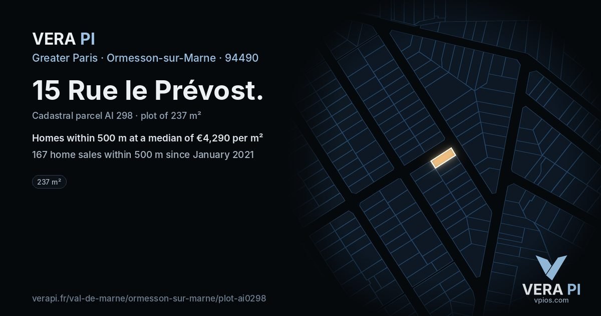 15 Rue le Prévost, Ormesson-sur-Marne at night – the plot lit, the parcels around coloured by the prices near them