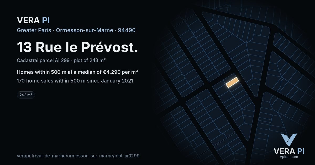 13 Rue le Prévost, Ormesson-sur-Marne at night – the plot lit, the parcels around coloured by the prices near them