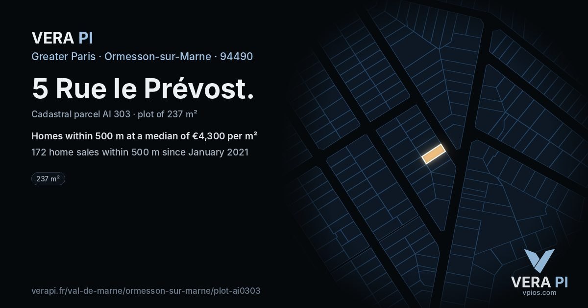 5 Rue le Prévost, Ormesson-sur-Marne at night – the plot lit, the parcels around coloured by the prices near them