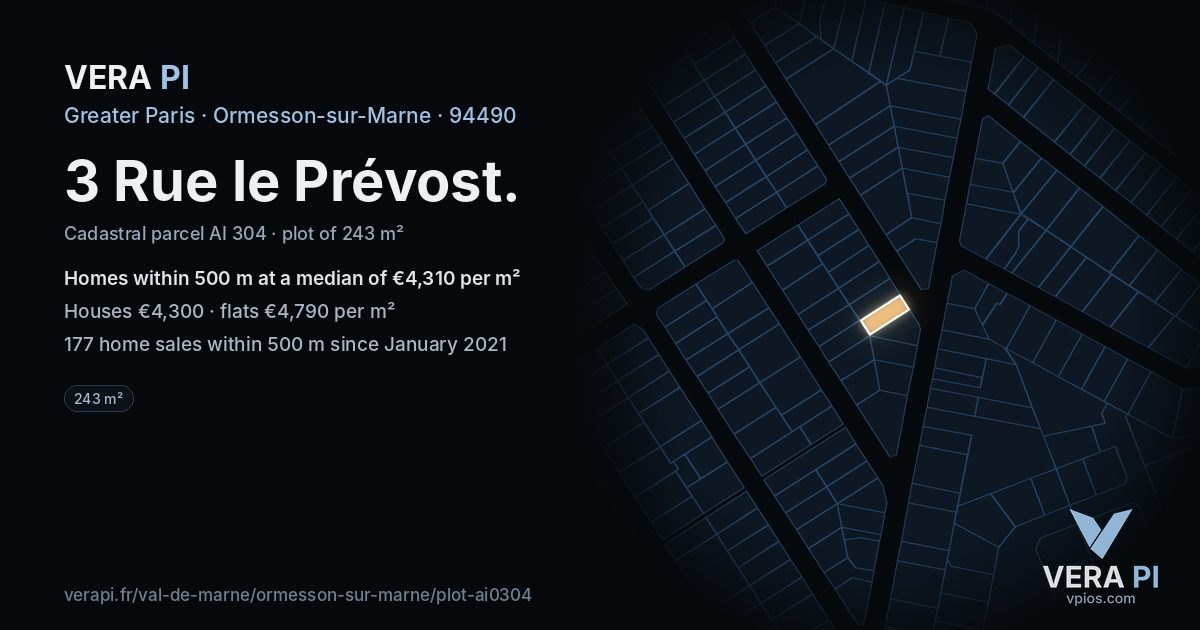 3 Rue le Prévost, Ormesson-sur-Marne at night – the plot lit, the parcels around coloured by the prices near them