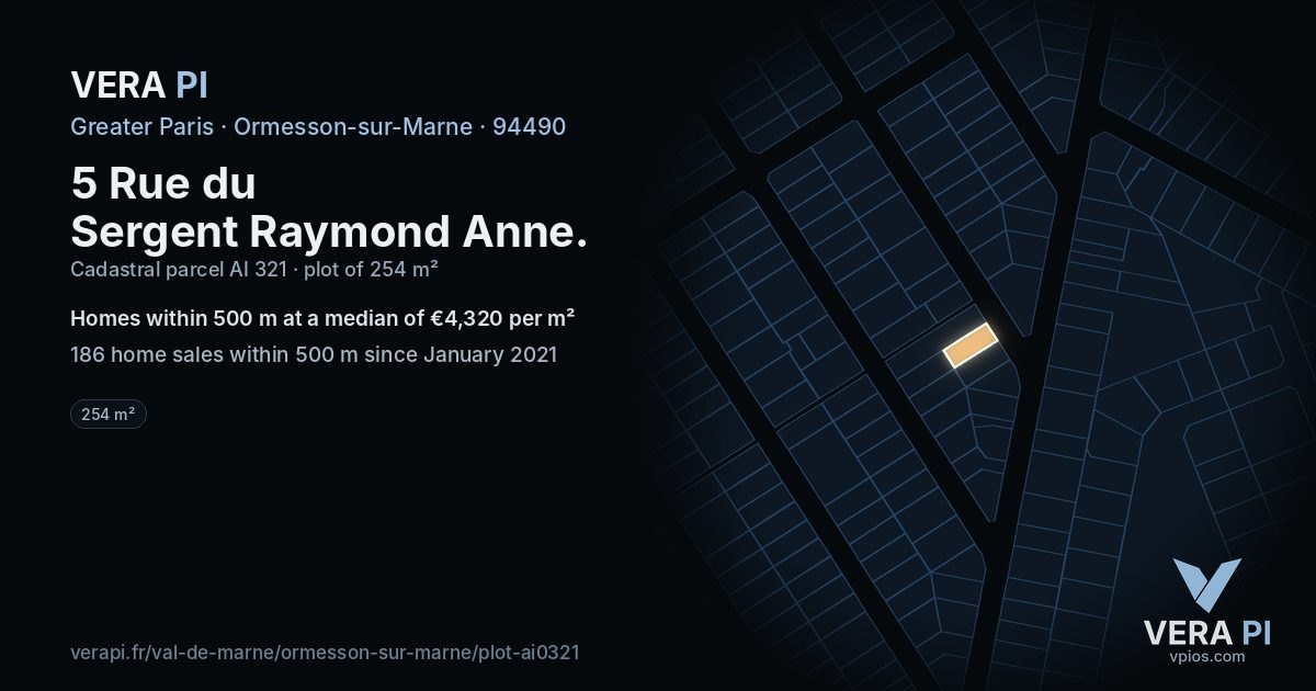 5 Rue du Sergent Raymond Anne, Ormesson-sur-Marne at night – the plot lit, the parcels around coloured by the prices near them