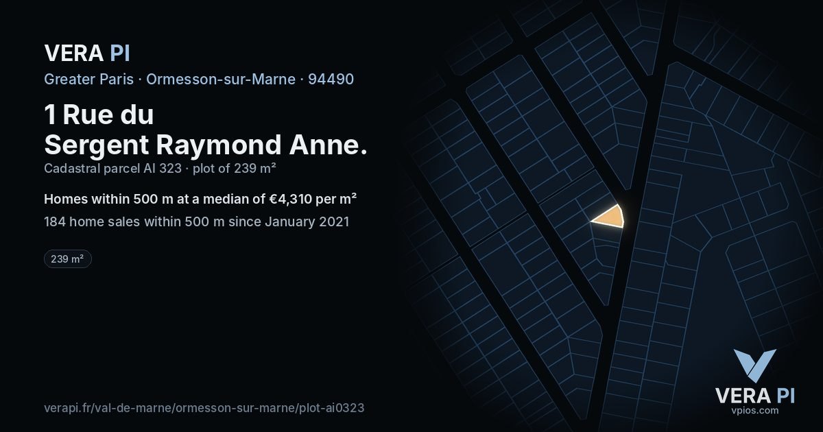1 Rue du Sergent Raymond Anne, Ormesson-sur-Marne at night – the plot lit, the parcels around coloured by the prices near them