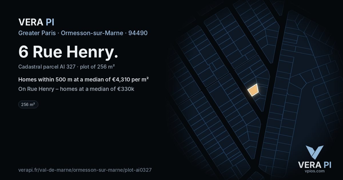 6 Rue Henry, Ormesson-sur-Marne at night – the plot lit, the parcels around coloured by the prices near them