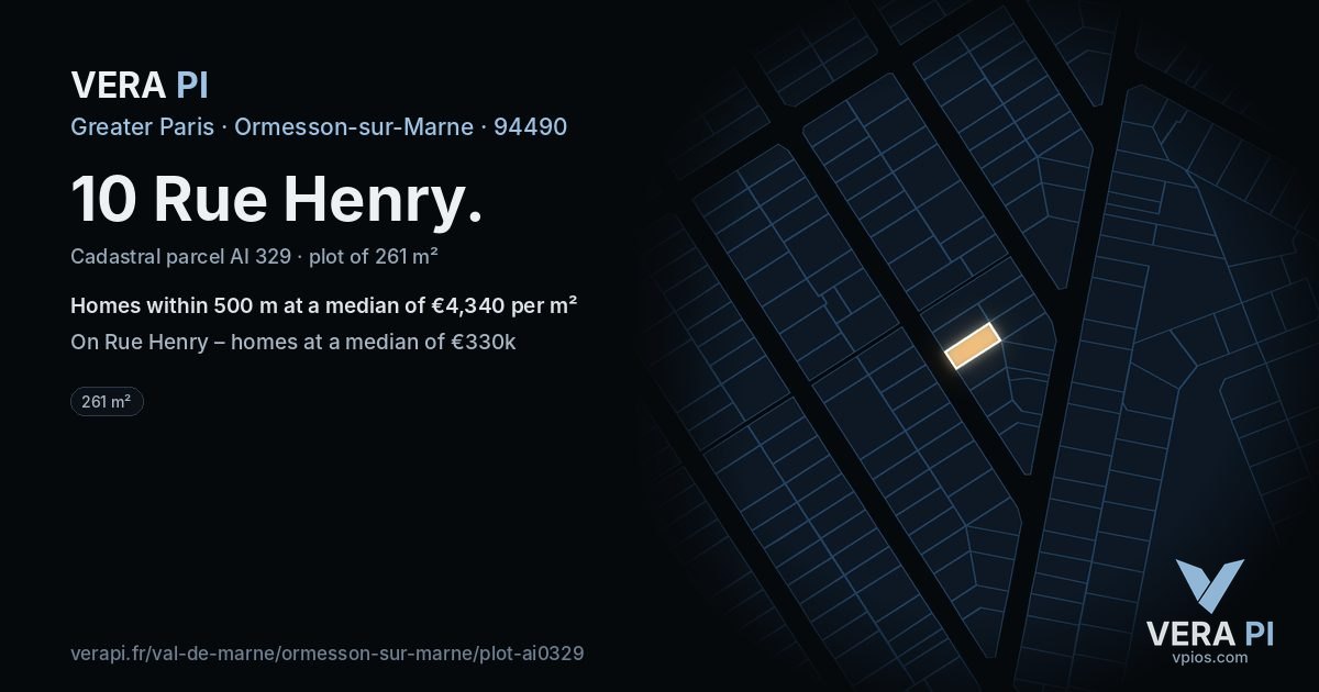 10 Rue Henry, Ormesson-sur-Marne at night – the plot lit, the parcels around coloured by the prices near them
