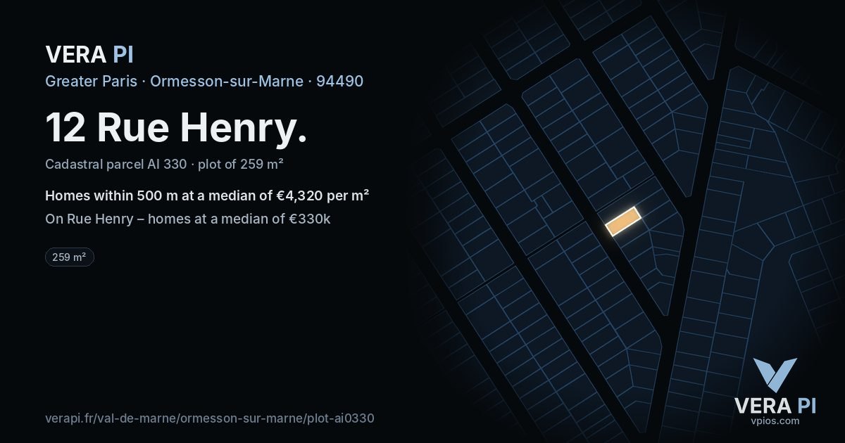 12 Rue Henry, Ormesson-sur-Marne at night – the plot lit, the parcels around coloured by the prices near them