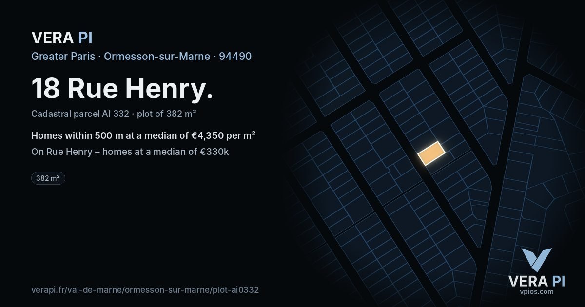 18 Rue Henry, Ormesson-sur-Marne at night – the plot lit, the parcels around coloured by the prices near them