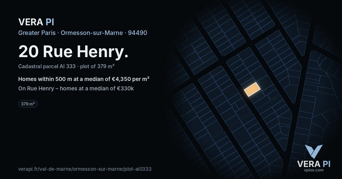 20 Rue Henry, Ormesson-sur-Marne at night – the plot lit, the parcels around coloured by the prices near them
