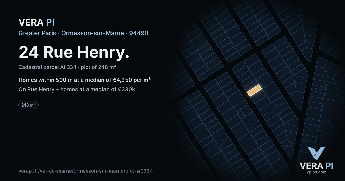 24 Rue Henry, Ormesson-sur-Marne at night – the plot lit, the parcels around coloured by the prices near them