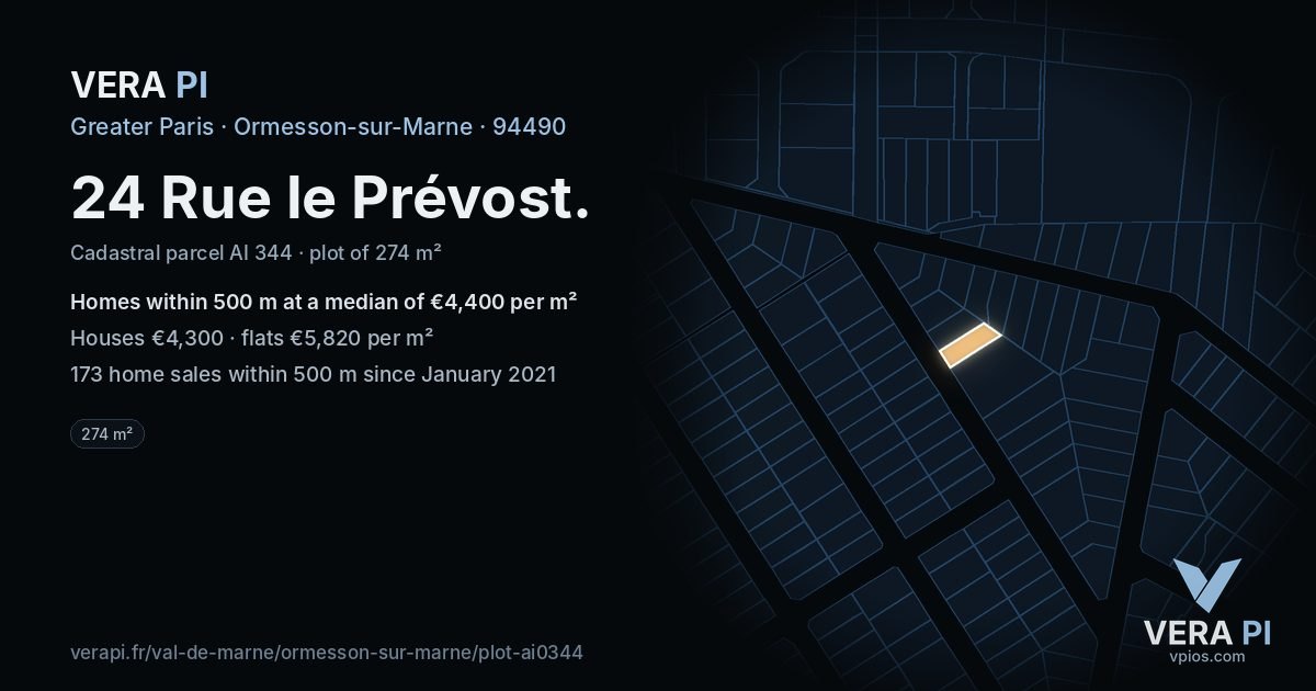 24 Rue le Prévost, Ormesson-sur-Marne at night – the plot lit, the parcels around coloured by the prices near them