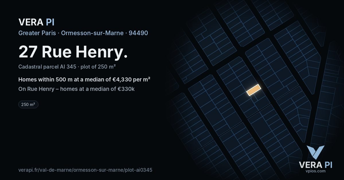 27 Rue Henry, Ormesson-sur-Marne at night – the plot lit, the parcels around coloured by the prices near them