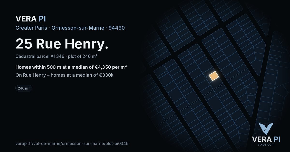 25 Rue Henry, Ormesson-sur-Marne at night – the plot lit, the parcels around coloured by the prices near them