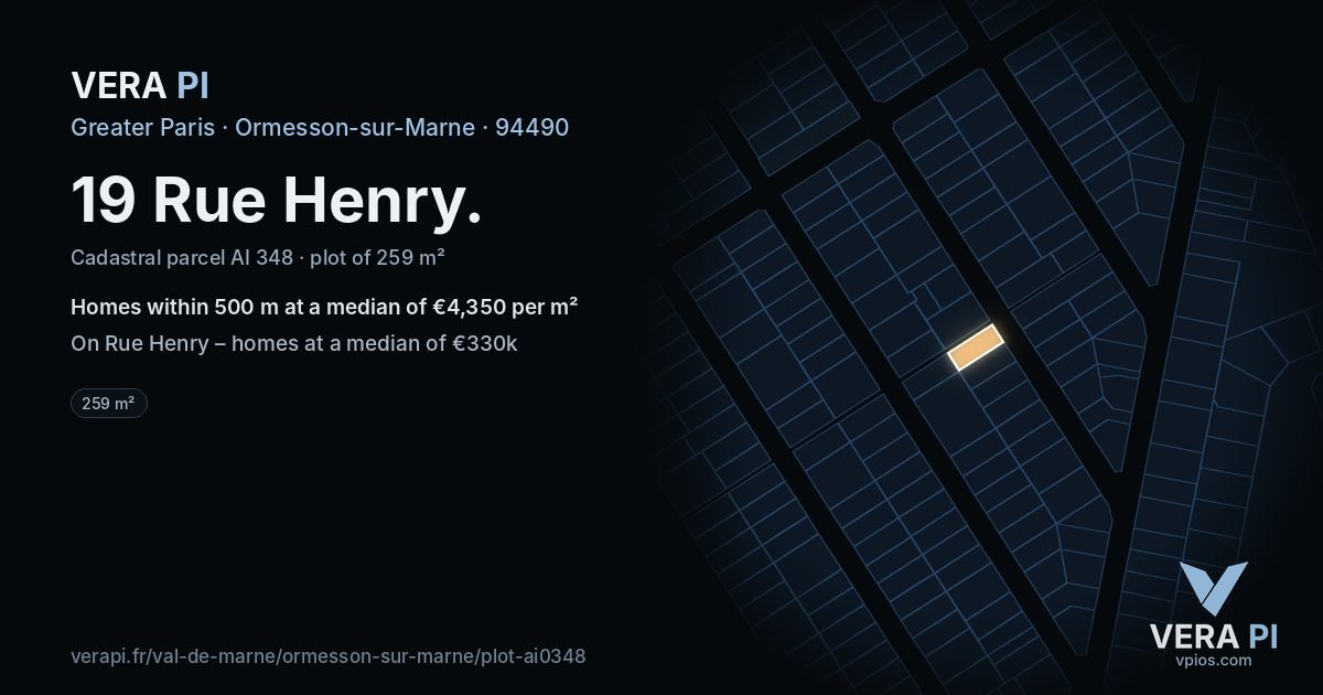19 Rue Henry, Ormesson-sur-Marne at night – the plot lit, the parcels around coloured by the prices near them