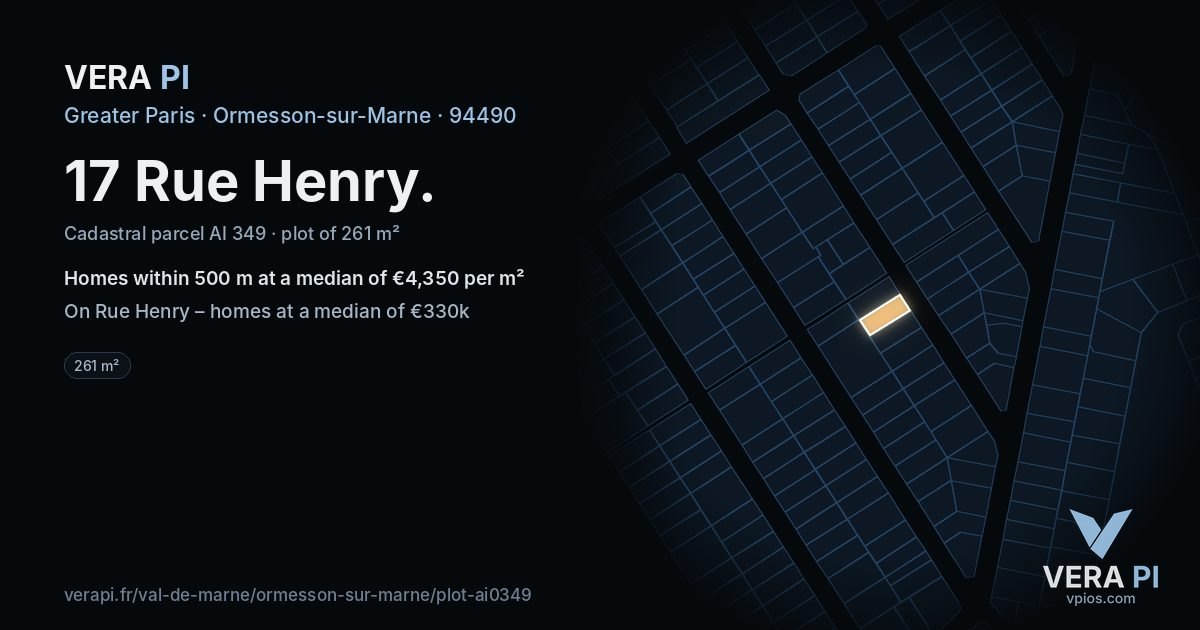 17 Rue Henry, Ormesson-sur-Marne at night – the plot lit, the parcels around coloured by the prices near them
