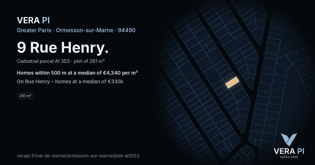 9 Rue Henry, Ormesson-sur-Marne at night – the plot lit, the parcels around coloured by the prices near them