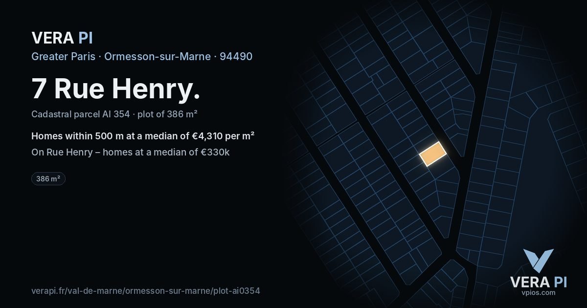 7 Rue Henry, Ormesson-sur-Marne at night – the plot lit, the parcels around coloured by the prices near them