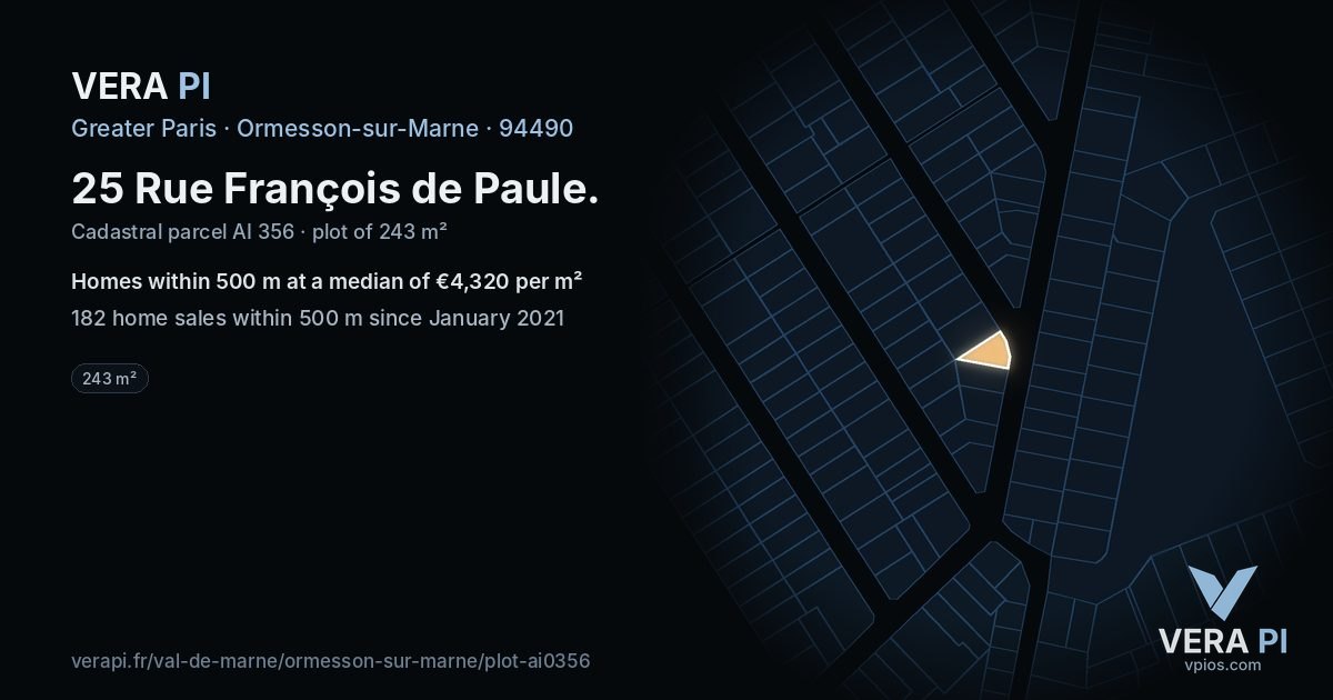 25 Rue François de Paule, Ormesson-sur-Marne at night – the plot lit, the parcels around coloured by the prices near them