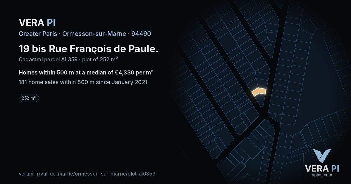 19 bis Rue François de Paule, Ormesson-sur-Marne at night – the plot lit, the parcels around coloured by the prices near them