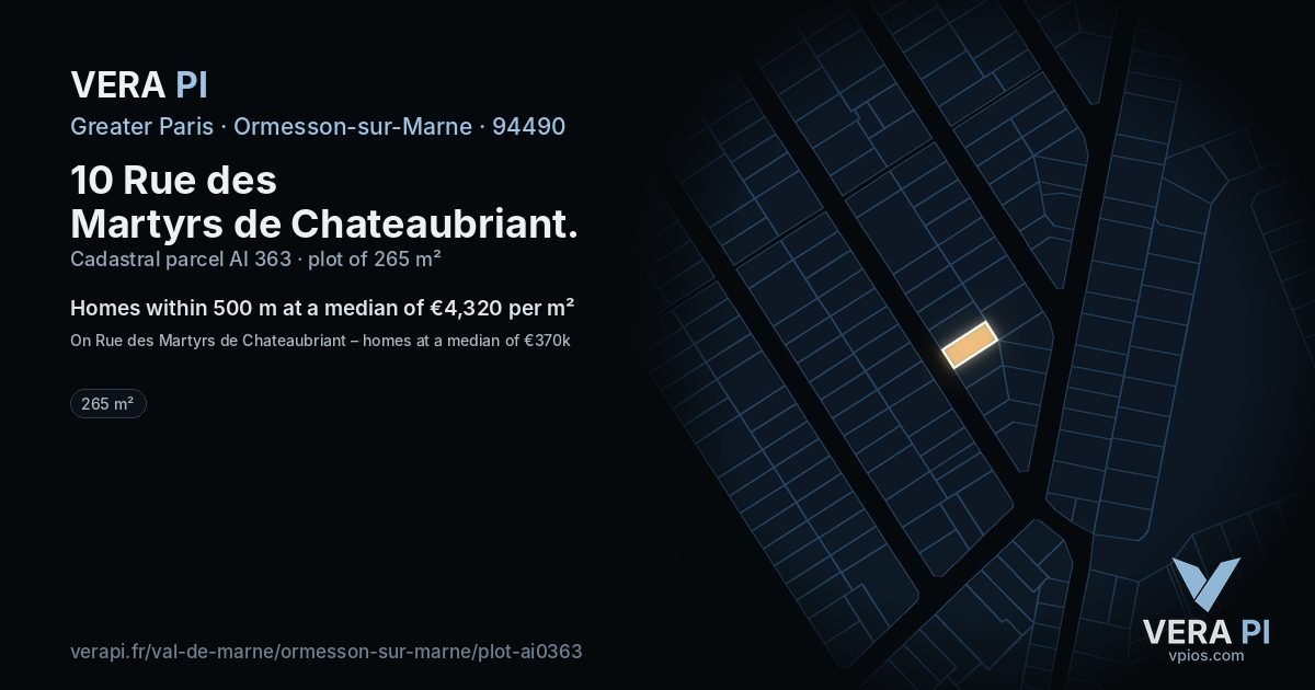 10 Rue des Martyrs de Chateaubriant, Ormesson-sur-Marne at night – the plot lit, the parcels around coloured by the prices near them