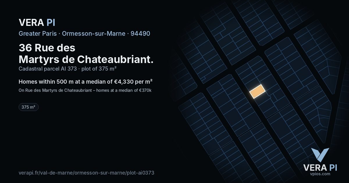 36 Rue des Martyrs de Chateaubriant, Ormesson-sur-Marne at night – the plot lit, the parcels around coloured by the prices near them