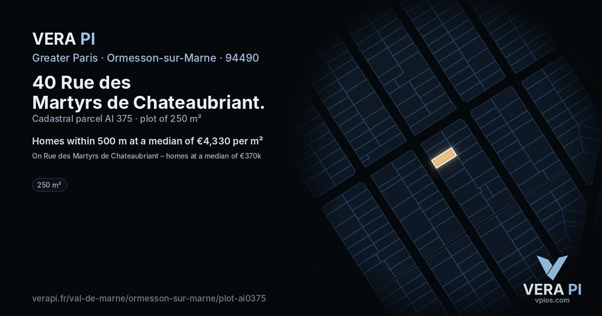 40 Rue des Martyrs de Chateaubriant, Ormesson-sur-Marne at night – the plot lit, the parcels around coloured by the prices near them