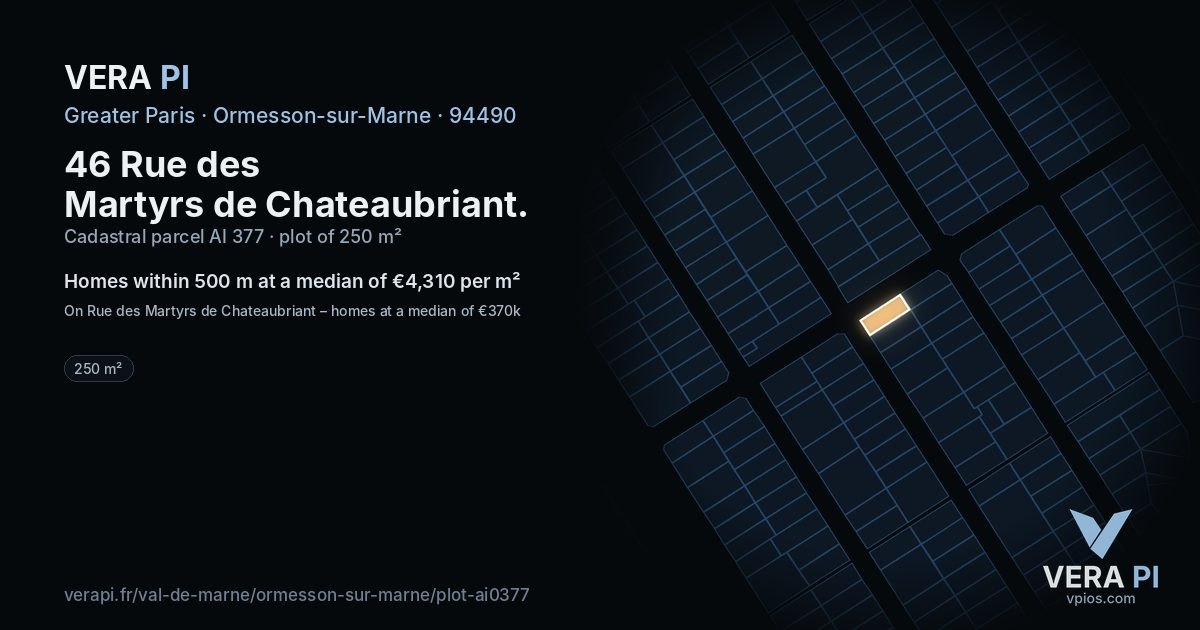 46 Rue des Martyrs de Chateaubriant, Ormesson-sur-Marne at night – the plot lit, the parcels around coloured by the prices near them