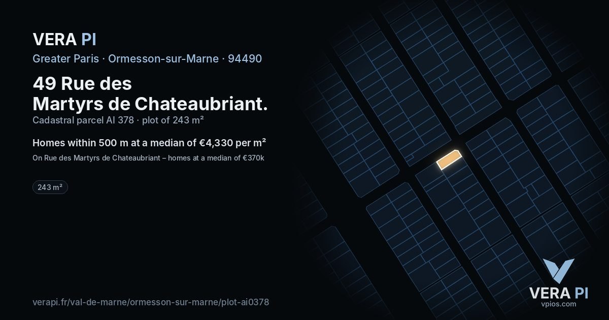 49 Rue des Martyrs de Chateaubriant, Ormesson-sur-Marne at night – the plot lit, the parcels around coloured by the prices near them