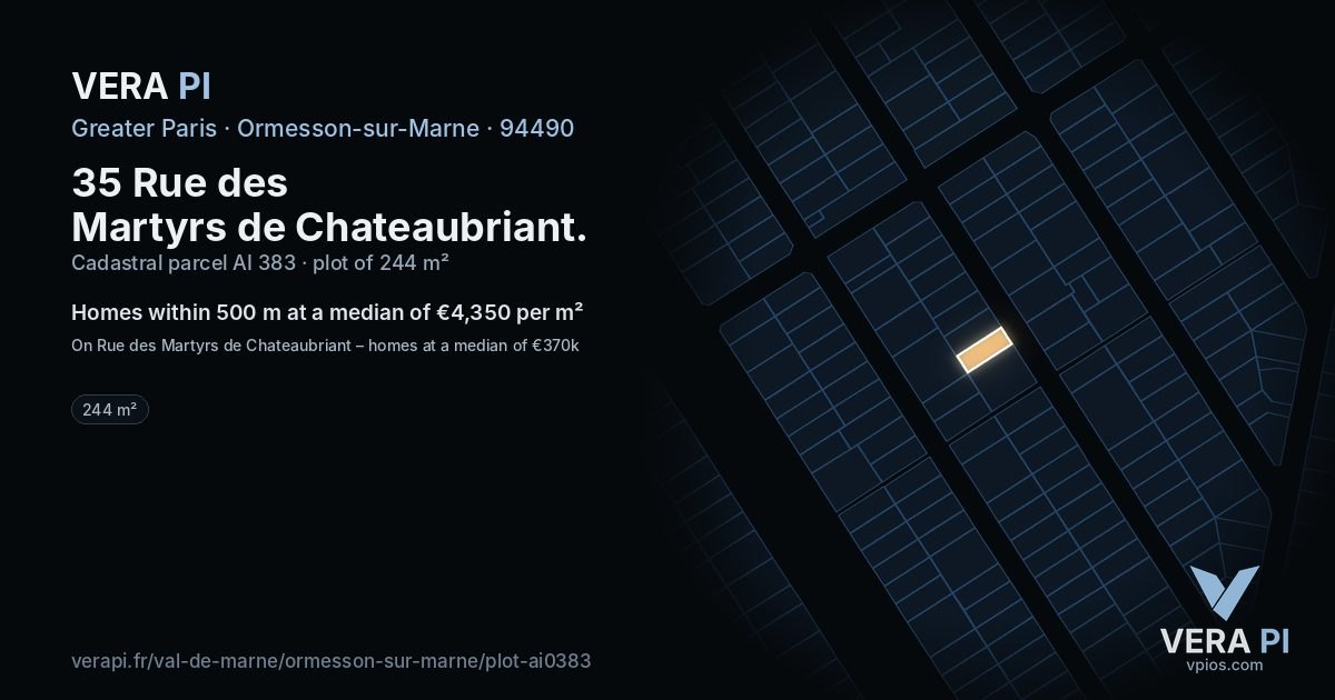 35 Rue des Martyrs de Chateaubriant, Ormesson-sur-Marne at night – the plot lit, the parcels around coloured by the prices near them