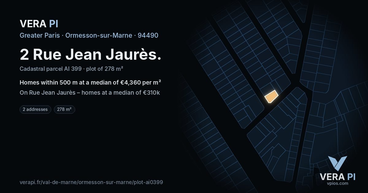 2 Rue Jean Jaurès, Ormesson-sur-Marne at night – the plot lit, the parcels around coloured by the prices near them