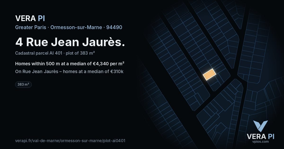 4 Rue Jean Jaurès, Ormesson-sur-Marne at night – the plot lit, the parcels around coloured by the prices near them