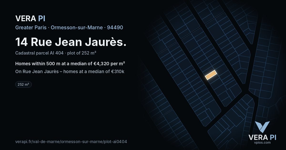 14 Rue Jean Jaurès, Ormesson-sur-Marne at night – the plot lit, the parcels around coloured by the prices near them
