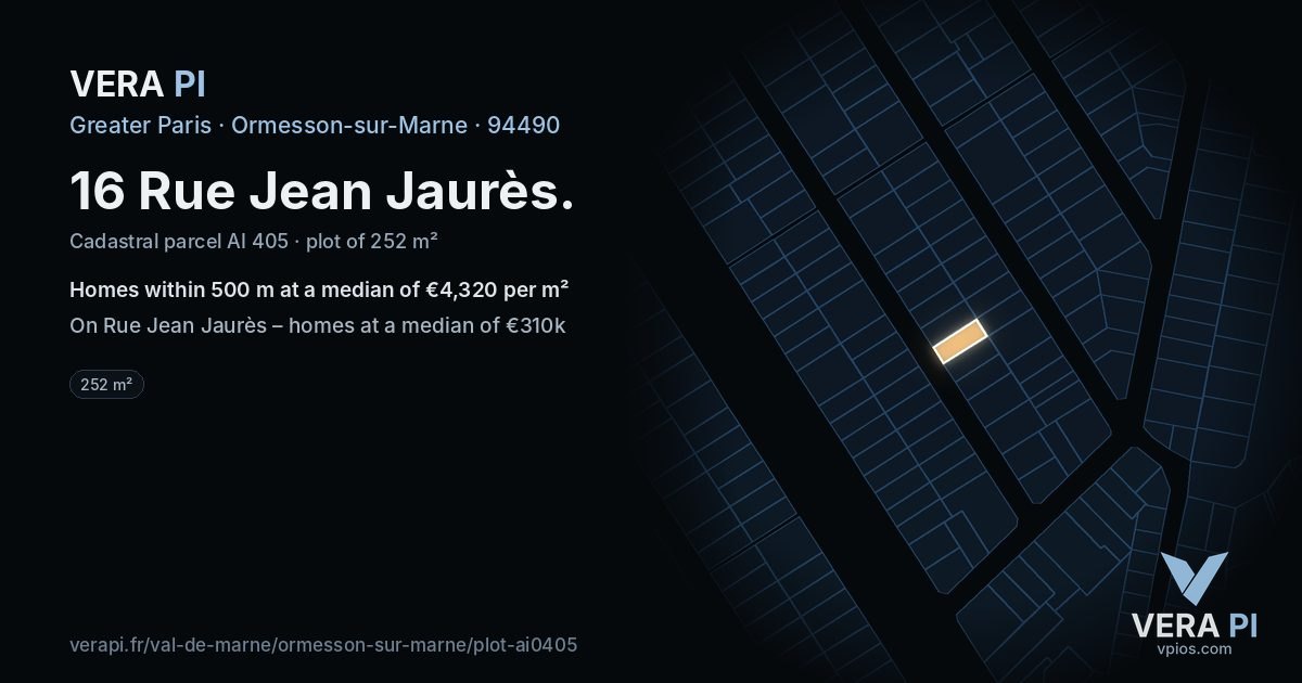 16 Rue Jean Jaurès, Ormesson-sur-Marne at night – the plot lit, the parcels around coloured by the prices near them