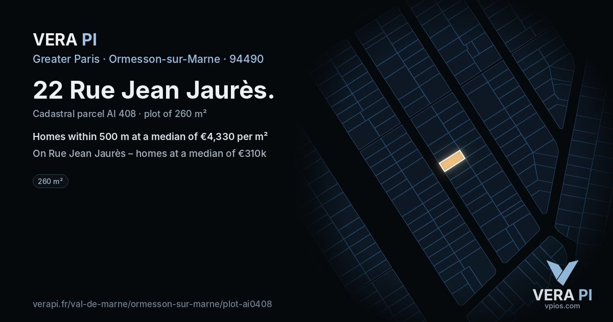 22 Rue Jean Jaurès, Ormesson-sur-Marne at night – the plot lit, the parcels around coloured by the prices near them