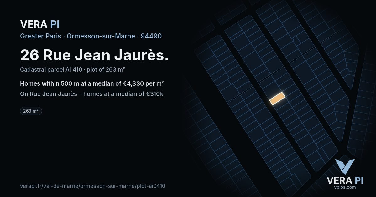 26 Rue Jean Jaurès, Ormesson-sur-Marne at night – the plot lit, the parcels around coloured by the prices near them