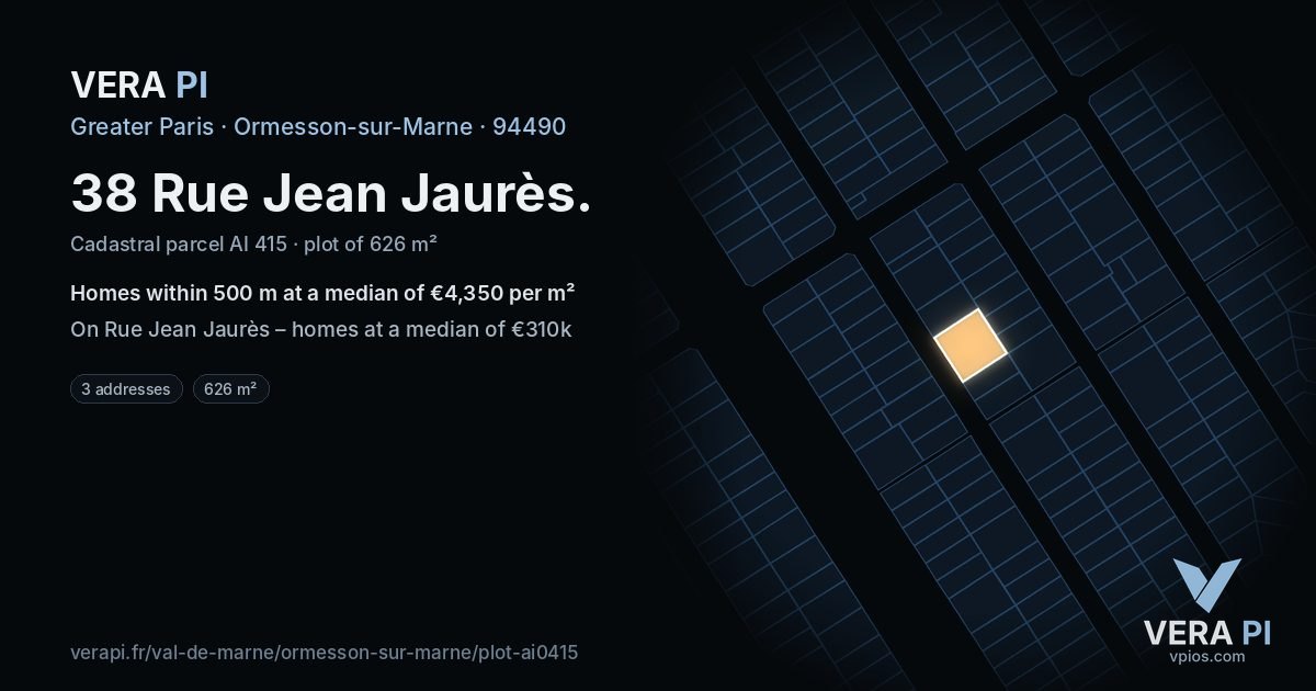 38 Rue Jean Jaurès, Ormesson-sur-Marne at night – the plot lit, the parcels around coloured by the prices near them
