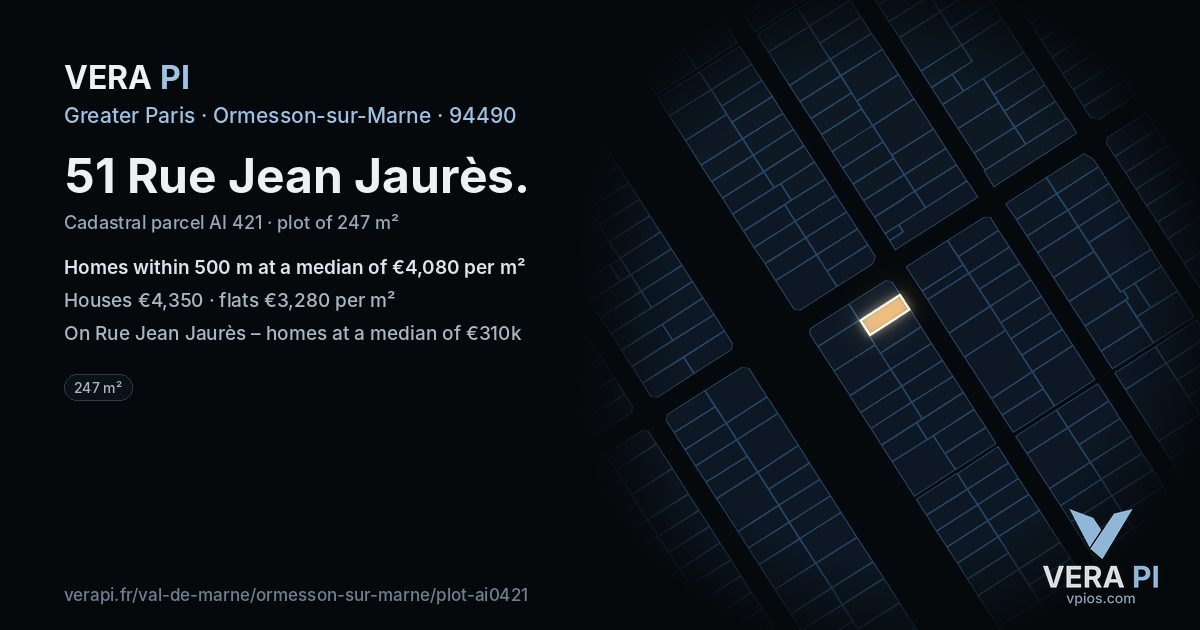 51 Rue Jean Jaurès, Ormesson-sur-Marne at night – the plot lit, the parcels around coloured by the prices near them